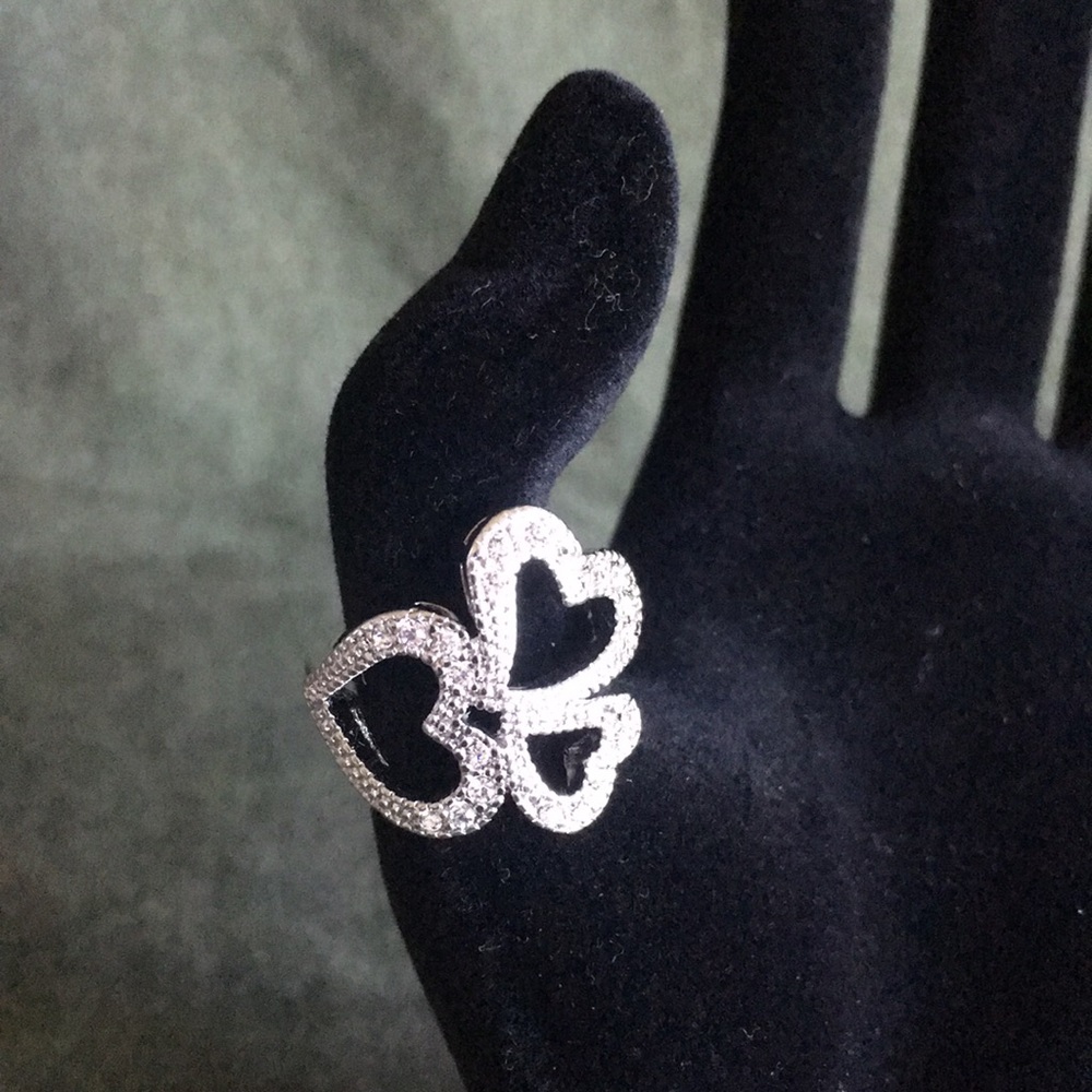 Gemstone czTriple heart Sterling Silver Ring A5